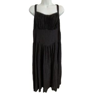 Anthropologie Black Smocked Crinkle Textured Midi Dress Size 2X